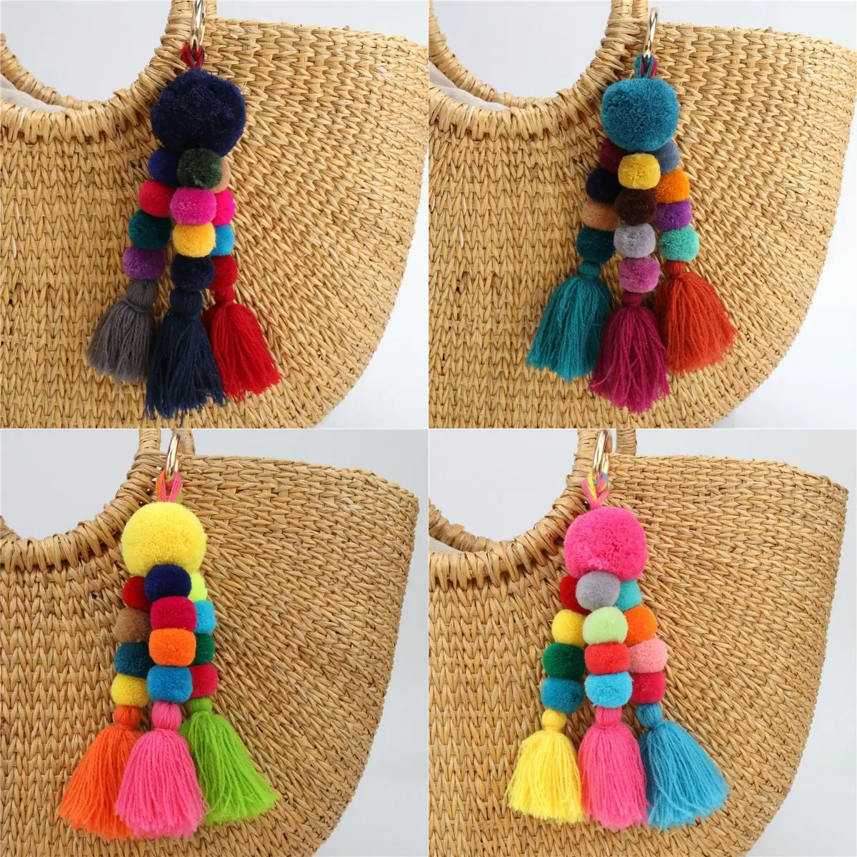 Wholesale Custom heart-shaped POM POM key chain tassel pendant leather  pendant women's bags hanging ornaments From m.