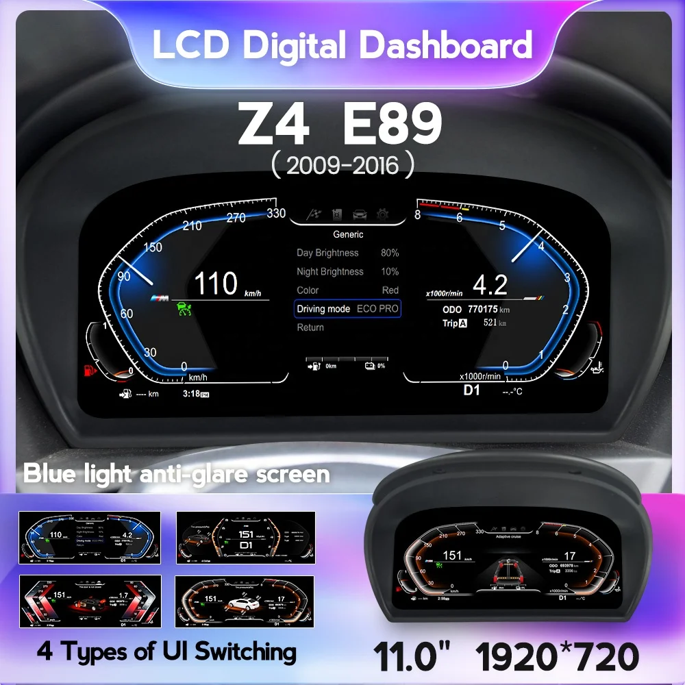 MEKEDE 11 Inch Instrument Cluster Panel Dashboard LCD Digital Screen with LOGO for BMW Z4 E89 2009 to 2016