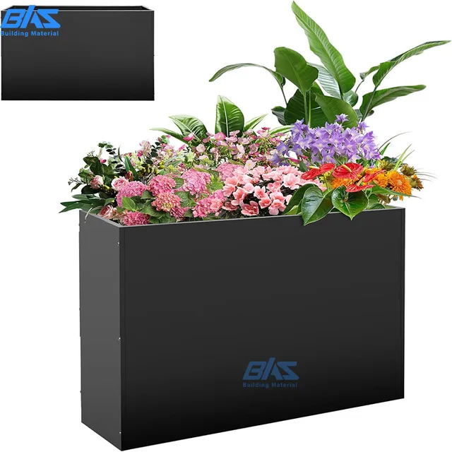 2025 HOT Sale Customized Metal Rectangular Black Planter Box Modern Aluminum Rectangle Flower Pots for Garden Foshan