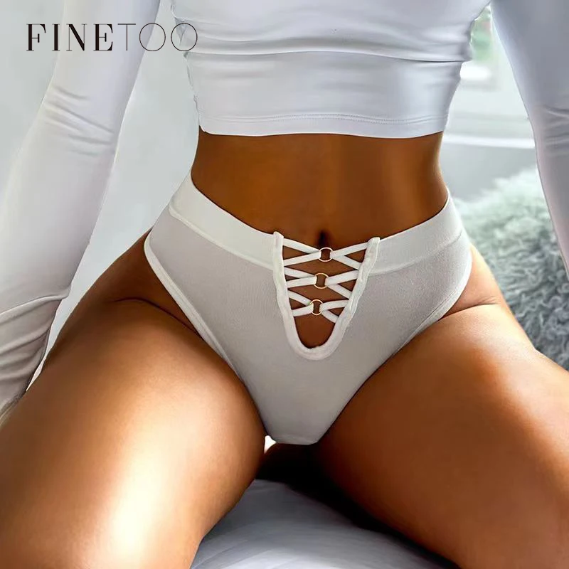 Finetoo Sexy Hollow Thongs Women Seamless G String Underwear Trendy Cross Rope T Back Panties 4153