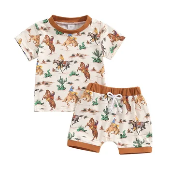 Summer baby boys clothing sets western style fashion baby suits printed short-sleeved shorts two-piece set