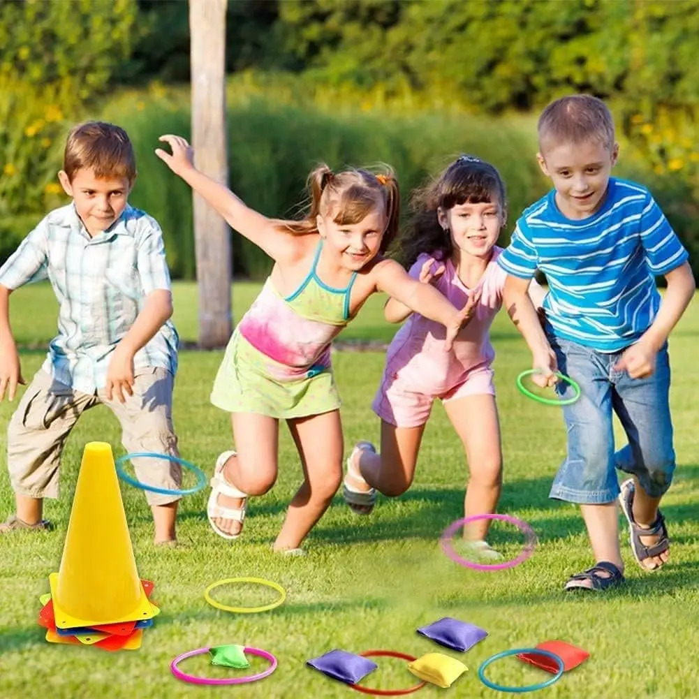 Plastic Cones Ring Toss Combo Set Outdoor Carnival Games for Kids Adults Birthday Party Throwing Backyard Lawn Game (28Pcs)