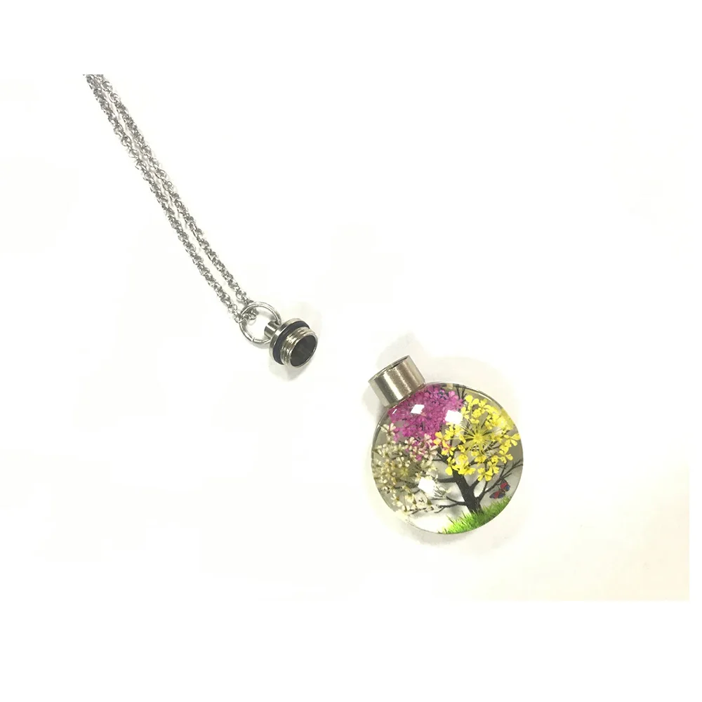 Cremation jewelry stainless steel new luminous dried flower butterfly permanent preservation pendant glass ball women's necklace