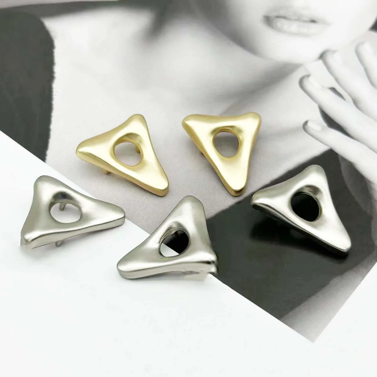 Metal Coat Button Jewelry - Geometric Triangle Design
