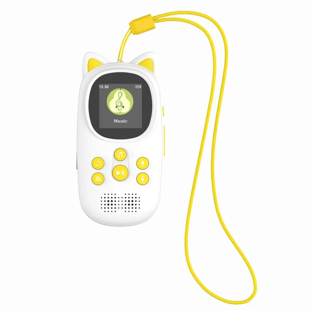 Mini MP3 Player with Cute Cat Design Bluetooth & USB Support Portable Watch Style for Audio Video Includes Earphone Accessory