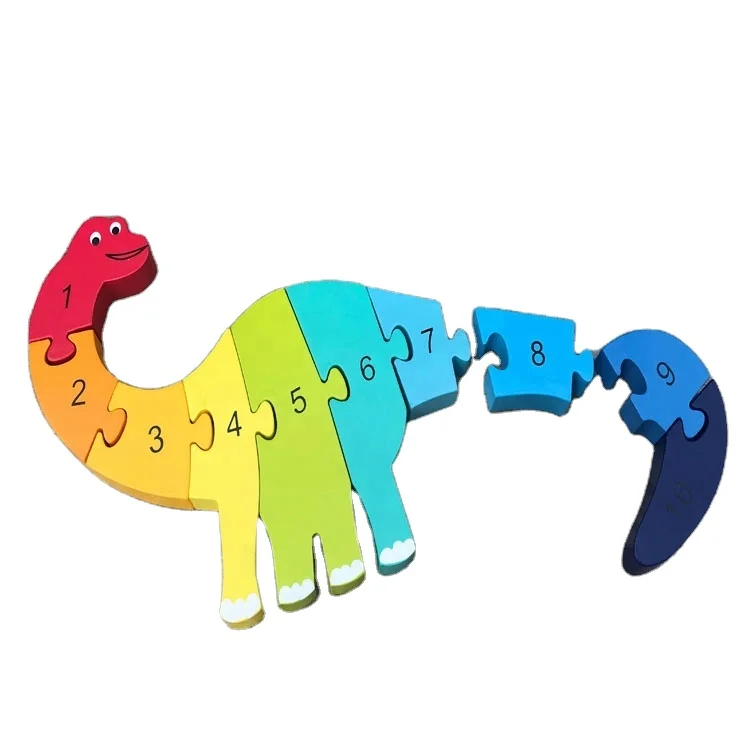 Preschool Educational Number Toy Wooden Dinosaur Animal Puzzle Wooden ...