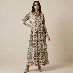 Middle Eastern Muslim Abaya Factory Direct Sales Women's Elegant Abaya Loose Stretch Printed Abaya Polyester