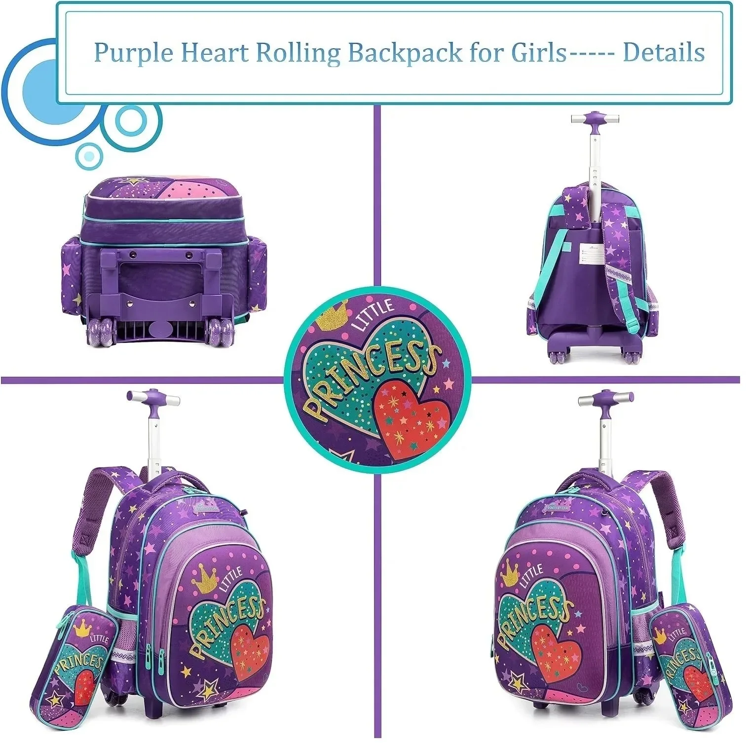 EVA Hard Shell 3pcs Sets Trolley Kids School Bag With Lunch Box and Water Bottle Bagpack School Bag for Teenager Girls