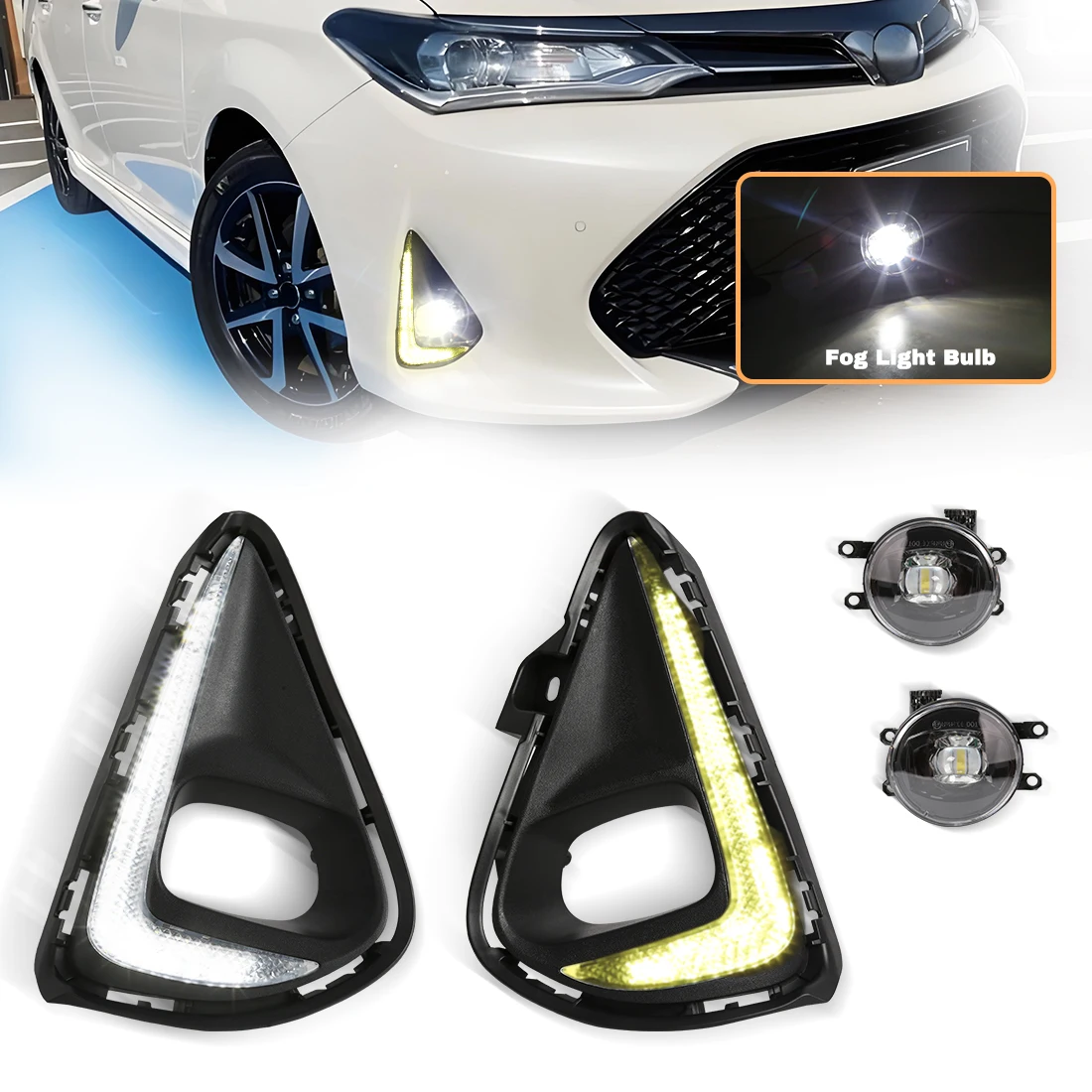 LED DRL Fog Light Kits with Halogen LED Bulbs for Toyota Corolla Axio Fielder  2018-2021 Daytime Running Light Turn Light