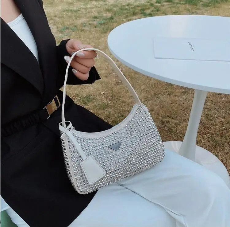 Custom 2022 New Arrivals Triangle Rhinestone Underarm Bag Fashion Trendy Designer Purse Handbags For Women
