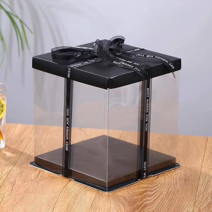 STOCK BOX Ready to Send Direct Factory  Transparent clear Display PVC Box Plastic Cake Box with Ribbon Custom Design Accepted