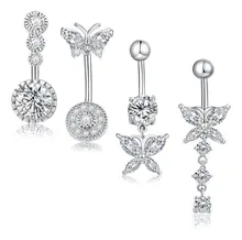 Set of 4 14G Stainless Steel Cute Butterfly Body Jewelry Belly Button Navel Rings CZ Zircon Wedding Engagement Gift for Women