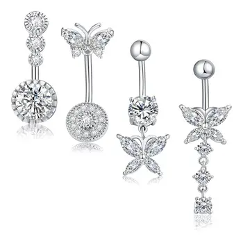 Set of 4 14G Stainless Steel Cute Butterfly Body Jewelry Belly Button Navel Rings CZ Zircon Wedding Engagement Gift for Women