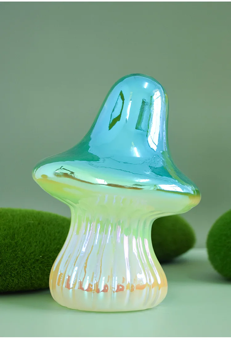 Battery powered led light up hand made blown glass Easter mushroom decoration for sale supplier