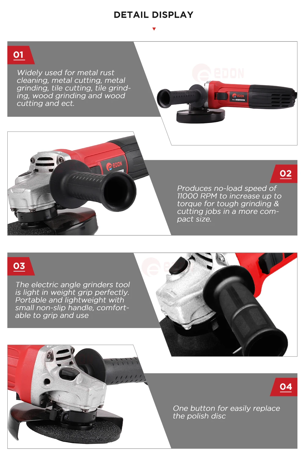 Edon Ag125-900 800w Electric Angle Grinder Machine 125mm Cheap Power ...