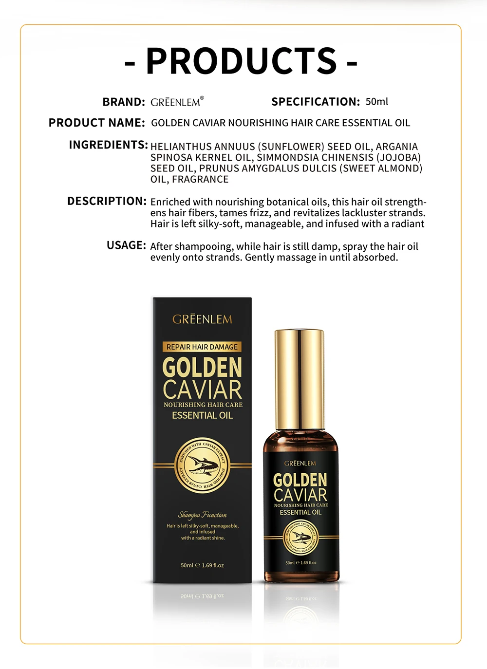 Greenlem Gold Caviar Smoothing Repair Hair Oil Spray for Permed Colored Hair-Intensive Nourishment Damage Recovery Leave-in(pic5)