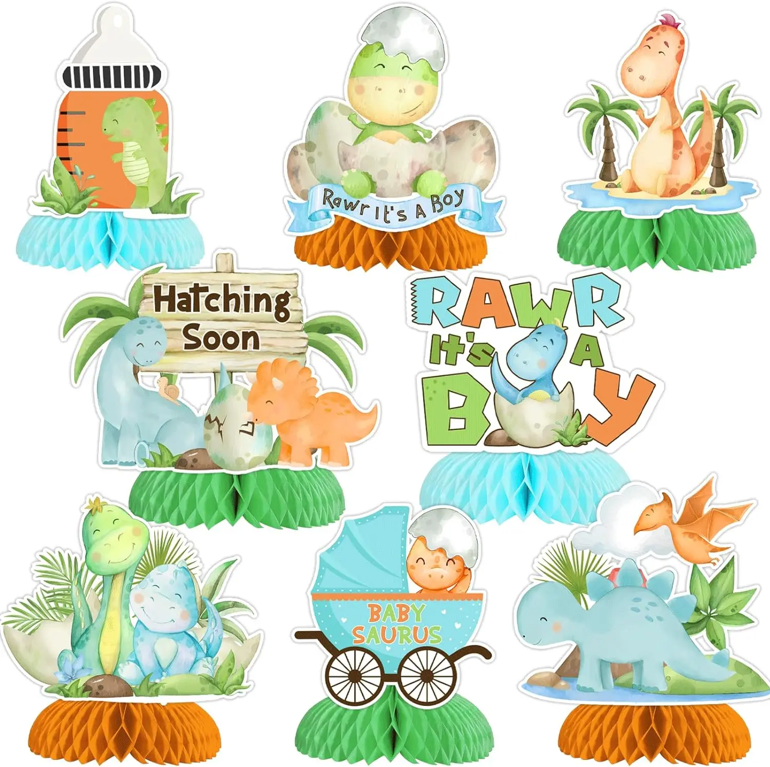 Décorations Anniversaire Dinosaure Nid D'Abeille - 9 Pièces Avec Bannière Happy Birthday - Thème Jurassique Pour Fête Enfant