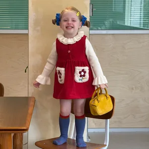 2026 Fashionable Cotton Children's Princess Print Dress for Baby Girls' Winter Birthday with Fleece Lining