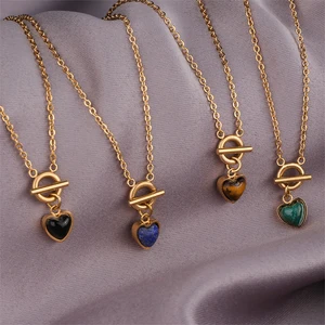 18K Gold PVD Waterproof Hypoallergenic 304 Stainless Steel Necklace with Agate Heart Charm Pendant for Women Gift