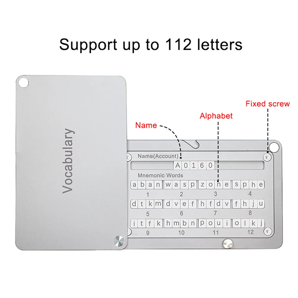 Steel Seed Crypto Wallet Storage Backup 24 Words Key Phrase Storage  Compatible with Metal Cold Hardware Wallet