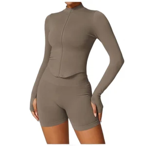 Women's Seamless Hoodie Workout Gym Fitness Yoga Running Zip up Jacket Activewear