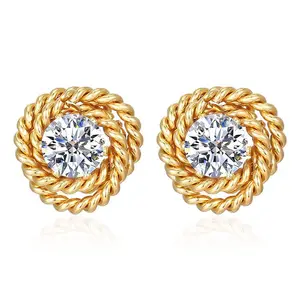 Trendy and Versatile Rose Zircon Stud Earrings High-end Stainless Steel Earrings for Women