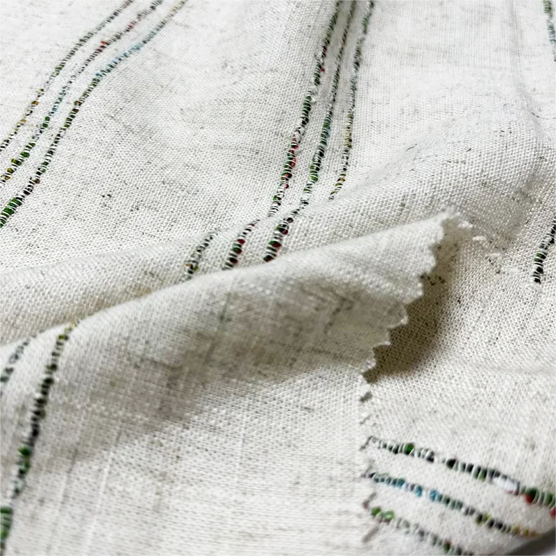 product hot sales luxury organic stretch striped design custom woven girl women men boys flax yarn dyed linen fabric for shirt dress-6