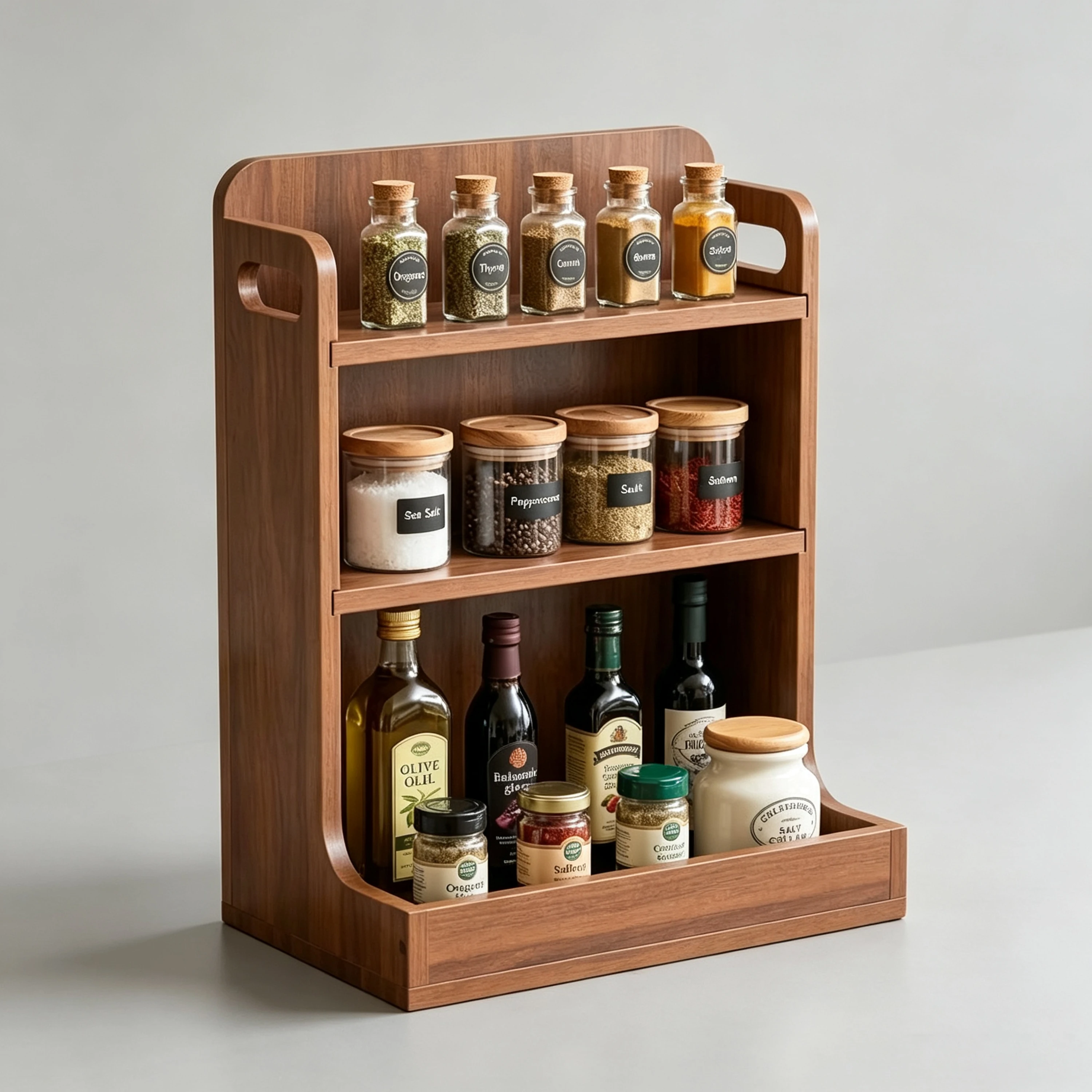 Wood Spice Rack Countertop Storage Organizer Kitchen Seasoning Jar Holder Desktop Shelf Condiment Storage Rack for Home Kitchen