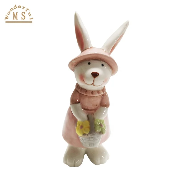 Easter Day Ornamen Rabbit Figurine with Hand painted cute realistic details and textures from environmentally friendly ceramic