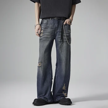 Hot Selling High Street Vintage Jeans Homme Washed Straight Baggy Men Jeans