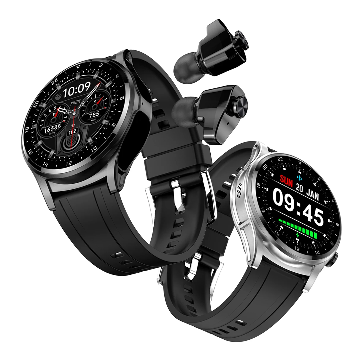 T66 2024 New Style Smart Watch Heart Rate Blood Oxygen Monitoring Multi Sport Mode BT Calling 2 in 1  Smart Watch with Earbuds