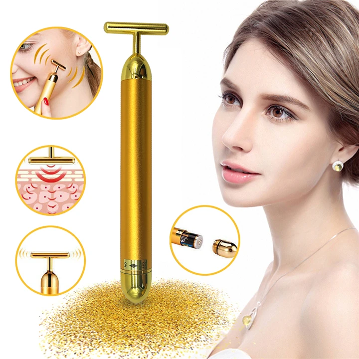 T Shape Energy Micro Vibrating Facial Roller Beauty Bar 24k Golden Pulse Facial Massager T Shape Energy Micro Vibrating Facial Roller Beauty Bar 24k Golden Pulse Facial Massager