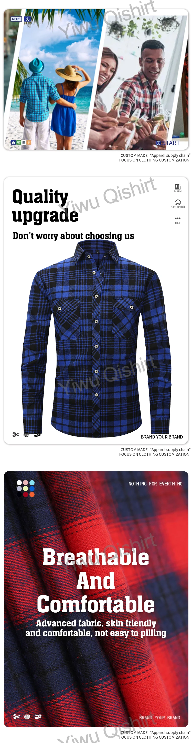 Oem/oem Mens Flannel Shirt Custom Print Embroidery Logo Plus Size 100 Cotton Long Sleeve