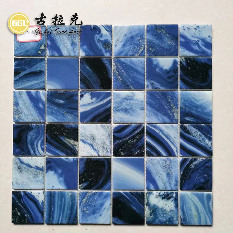 high end glass mosaic tile blue for wall floor decoration and swimming pool