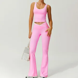 Women's High Waist Fitness Micro-Pants High Elastic Yoga Casual Sports Suit with Front Logo Solid Hip Naked Tight