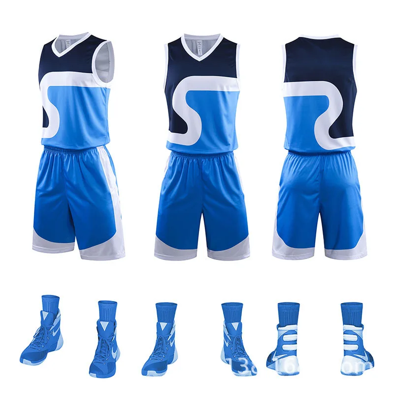 inkjet pattern basketball jersey blue and white basketball uniform