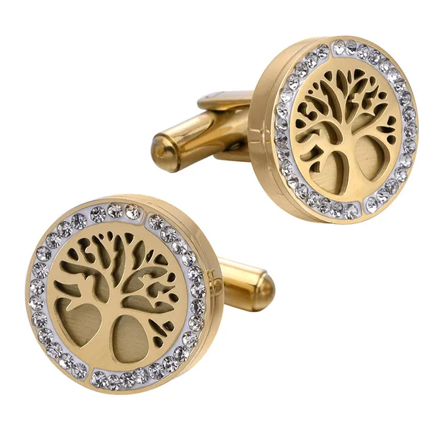 Wholesale Life Tree Crystal Diamond Elegant Cufflinks Custom Mens Suit Shirt Fashion Accessory Wedding Tuxedo Trendy Jewelry