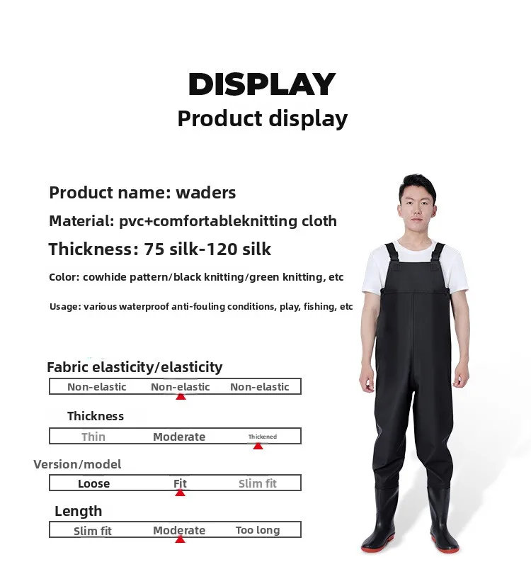 product custom thickened pvc chest wader waterproof adjustable bib rain pants fishing suit with boots for fishery  water activities-4