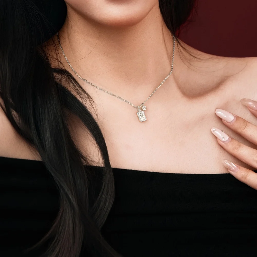 KAKODIY High Fashion Jewelry 925 Sterling Silver Chain 5A Zirconia Pendant Necklace with Chinese Characters "Wealth and Gui" for Women detail 2