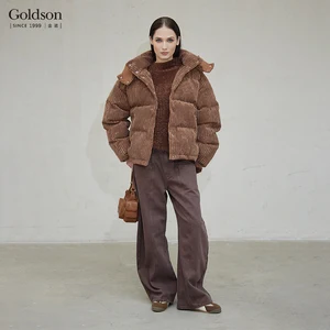 Goldson Women's Corduroy Short with Windproof Winter Down Jacket Women 95 Mulard White Duck Down Filling