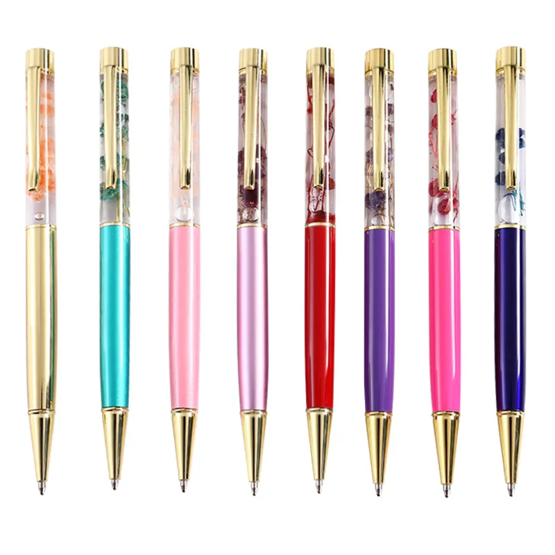 Жидкий Цветочный Кристалл, подарок, шариковая ручка, цветочный зажим, поворотная ручка с пользовательским логотипом