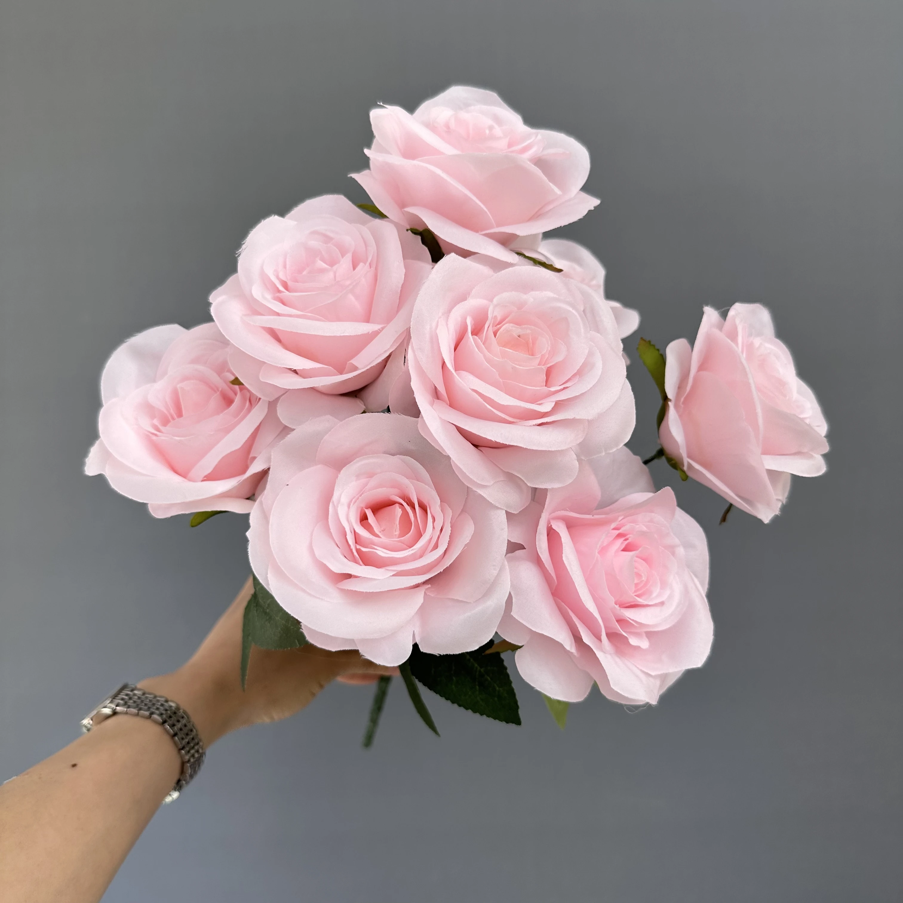 High Quality Silk 9 Head Rose Bunch Artificial Flowers Customized