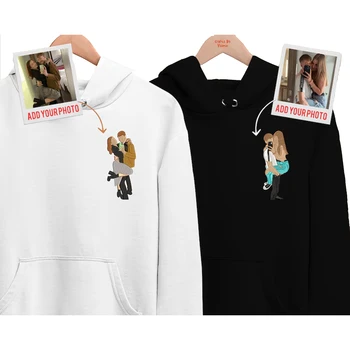 European Size Embroidered Photos  Hooded Sweatshirt for Men Valentine's Day Couple Hoodie