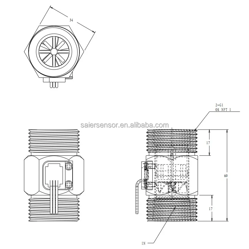 Hall Effect Water Flow Meter Dn8 Dn50 Oem Turbine Flow Sensor Dc 3