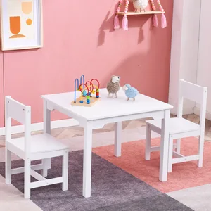 EDULAND Modern Eco-Friendly Kid Bedroom Furniture Square Shape Children Study White Wooden Table and Chair Set for Toddle
