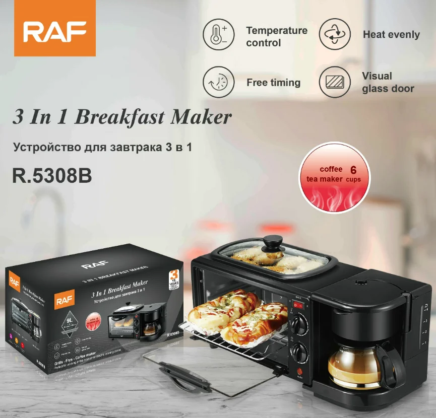 RAF 3 in 1 Home Appliance Multifunction High Heating Electric Mini Ovens with Coffee Maker Breakfast Maker