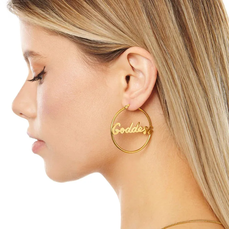 Classic Goddess Hoops Custom Big Round Hoops Earrings 18k Gold Pvd