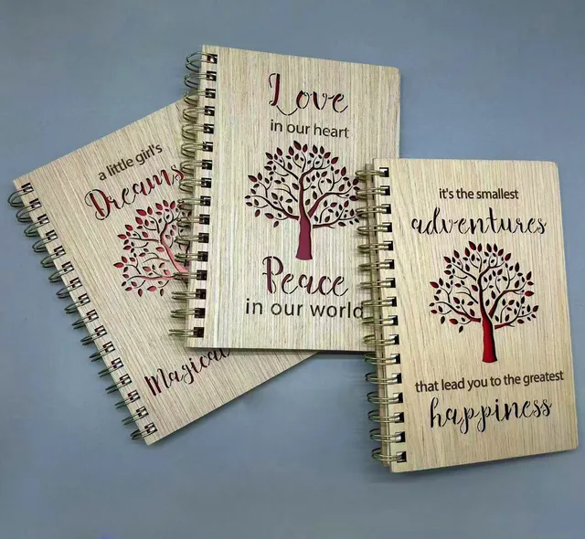 Wholesale Life Tree Custom A5 Wood Notebook Cover with Eco-Friendly Laser Engraved Design Thick Diary for Gift or School