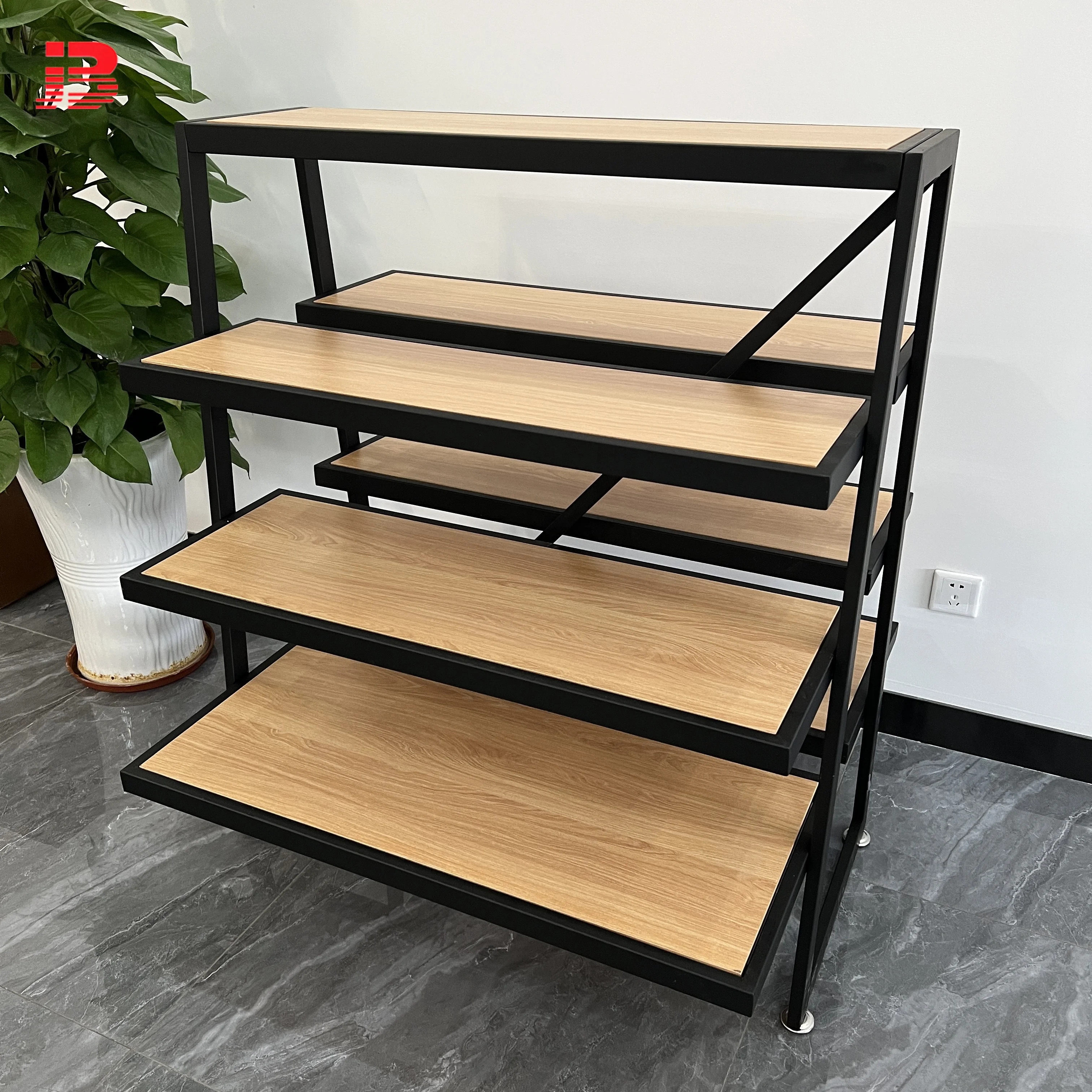 Customized Multifunctional Wood Display Shelves Supermarkets Display Rack