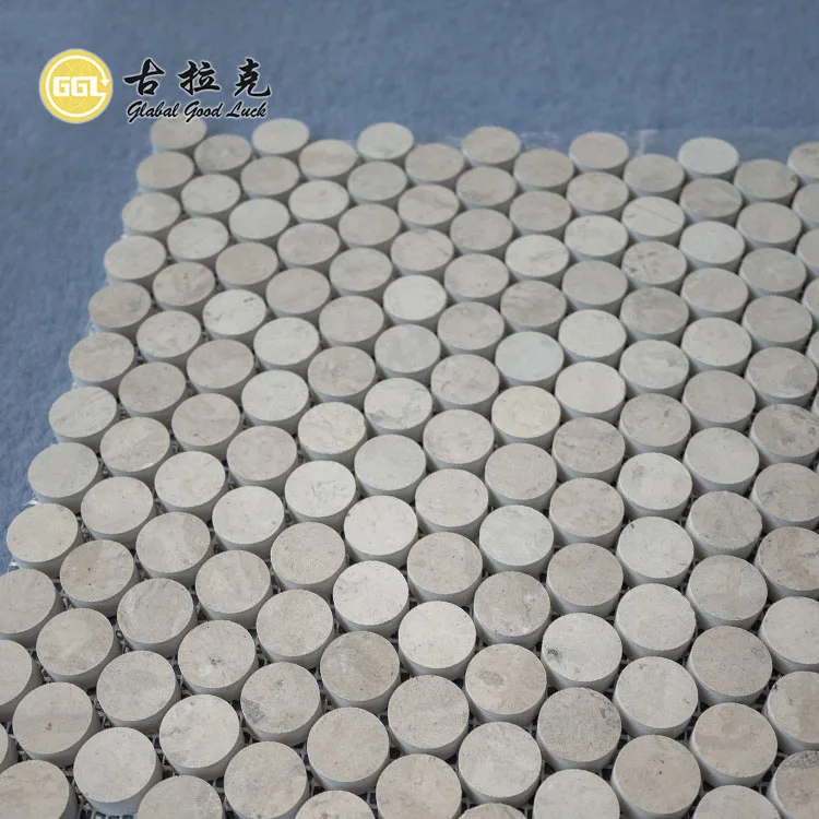 Plain Gray Marble Non-slip Surface Mini Round Mosaic Outdoor Walls